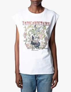 Zadig & Voltaire Cecilia Crystal Guitar And Floral Cotton T-shirt -Reisi Clothing Shop R04105493 BLANC ALT02