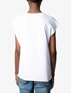 Zadig & Voltaire Cecilia Crystal Guitar And Floral Cotton T-shirt -Reisi Clothing Shop R04105493 BLANC ALT03