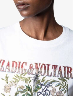 Zadig & Voltaire Cecilia Crystal Guitar And Floral Cotton T-shirt -Reisi Clothing Shop R04105493 BLANC ALT04