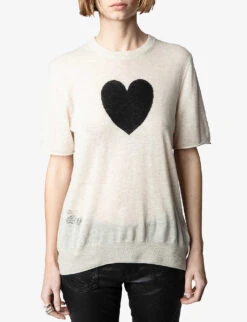 Zadig & Voltaire Ida Heart-motif Cashmere T-shirt 9 Zadig & Voltaire Ida Heart-motif Cashmere T-shirt -Reisi Clothing Shop R04105494 SUGAR ALT02