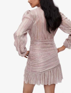 Maje Pleated-metallic Woven Mini Dress -Reisi Clothing Shop R04105503 ROSES ALT03