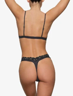 Fits Everybody Lace-trimmed Stretch-woven Thong -Reisi Clothing Shop R04107112 ONYX ALT03