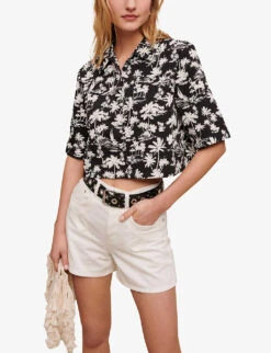 Maje Swirl-patch High-rise Denim Shorts -Reisi Clothing Shop R04109081 BLANC ALT02