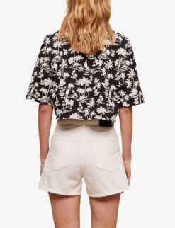 Maje Swirl-patch High-rise Denim Shorts -Reisi Clothing Shop R04109081 BLANC ALT03