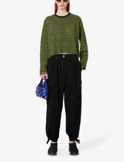 Fishnet-design Boxy-fit Mesh Top -Reisi Clothing Shop R04109262 GREENBLACK ALT01