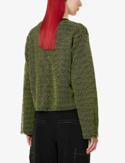 Fishnet-design Boxy-fit Mesh Top -Reisi Clothing Shop R04109262 GREENBLACK ALT03