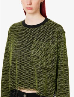 Fishnet-design Boxy-fit Mesh Top -Reisi Clothing Shop R04109262 GREENBLACK ALT04