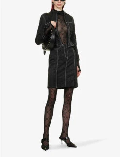 Marine Serre Monogram-print High-rise Stretch-recycled Polyamide Tights -Reisi Clothing Shop R04110129 00BLACKONBLACK ALT01