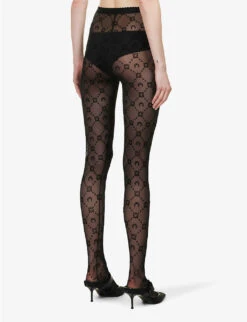 Marine Serre Monogram-print High-rise Stretch-recycled Polyamide Tights -Reisi Clothing Shop R04110129 00BLACKONBLACK ALT03