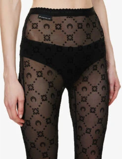 Marine Serre Monogram-print High-rise Stretch-recycled Polyamide Tights -Reisi Clothing Shop R04110129 00BLACKONBLACK ALT04