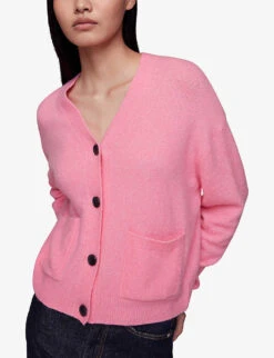 Whistles Stella Double-pocket V-neck Stretch-knit Cardigan -Reisi Clothing Shop R04110652 PINK ALT02