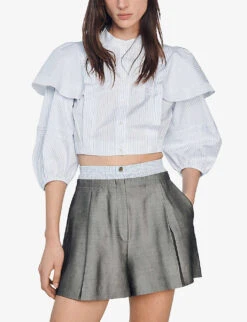 Sandro Jaures Pleated Wool-blend Shorts -Reisi Clothing Shop R04111168 NOIRGRIS ALT02