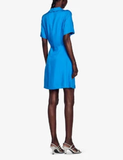 Sandro Open-front Woven Mini Dress -Reisi Clothing Shop R04111190 BLEUS ALT03
