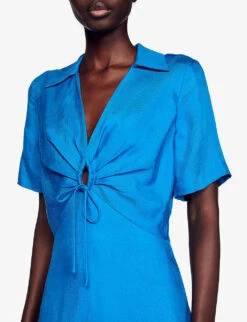 Sandro Open-front Woven Mini Dress -Reisi Clothing Shop R04111190 BLEUS ALT04