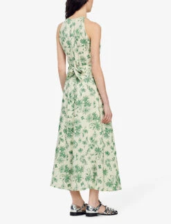 Sandro Annecy Floral-print Linen-blend Midi Dress -Reisi Clothing Shop R04111300 VERTS ALT03