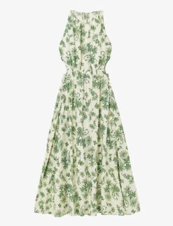 Sandro Annecy Floral-print Linen-blend Midi Dress