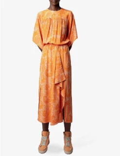 Zadig & Voltaire Rusty Paisley-print Silk Midi Dress -Reisi Clothing Shop R04119651 CORAIL ALT02
