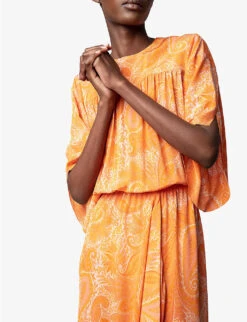 Zadig & Voltaire Rusty Paisley-print Silk Midi Dress -Reisi Clothing Shop R04119651 CORAIL ALT04