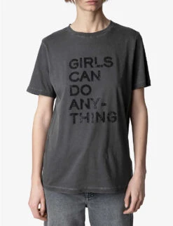 Zadig & Voltaire Bella Crystal-embellished Cotton-jersey T-shirt -Reisi Clothing Shop R04121841 CARBONE ALT02