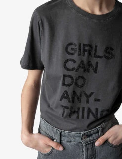 Zadig & Voltaire Bella Crystal-embellished Cotton-jersey T-shirt -Reisi Clothing Shop R04121841 CARBONE ALT04