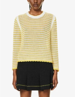 ME AND EM Striped Crochet-texture Cotton Knitted Jumper -Reisi Clothing Shop R04122239 SUPERLEMONSOFTWHI ALT02