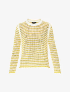 ME AND EM Striped Crochet-texture Cotton Knitted Jumper