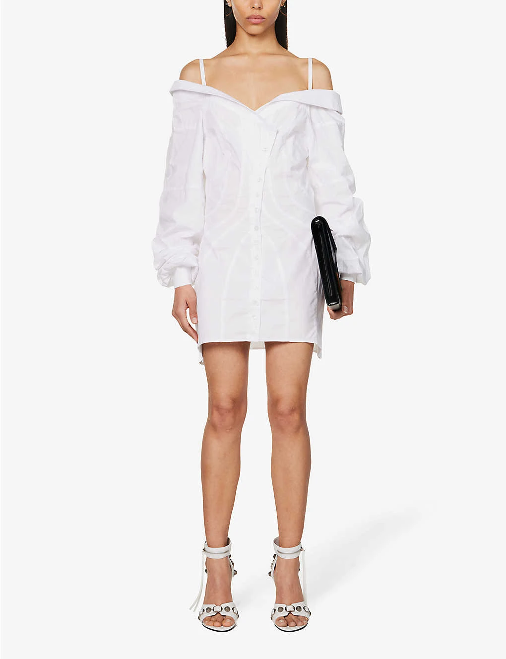 Exposed-shoulder Dipped-hem Cotton Mini Dress 4 Exposed-shoulder Dipped-hem Cotton Mini Dress - Image 2