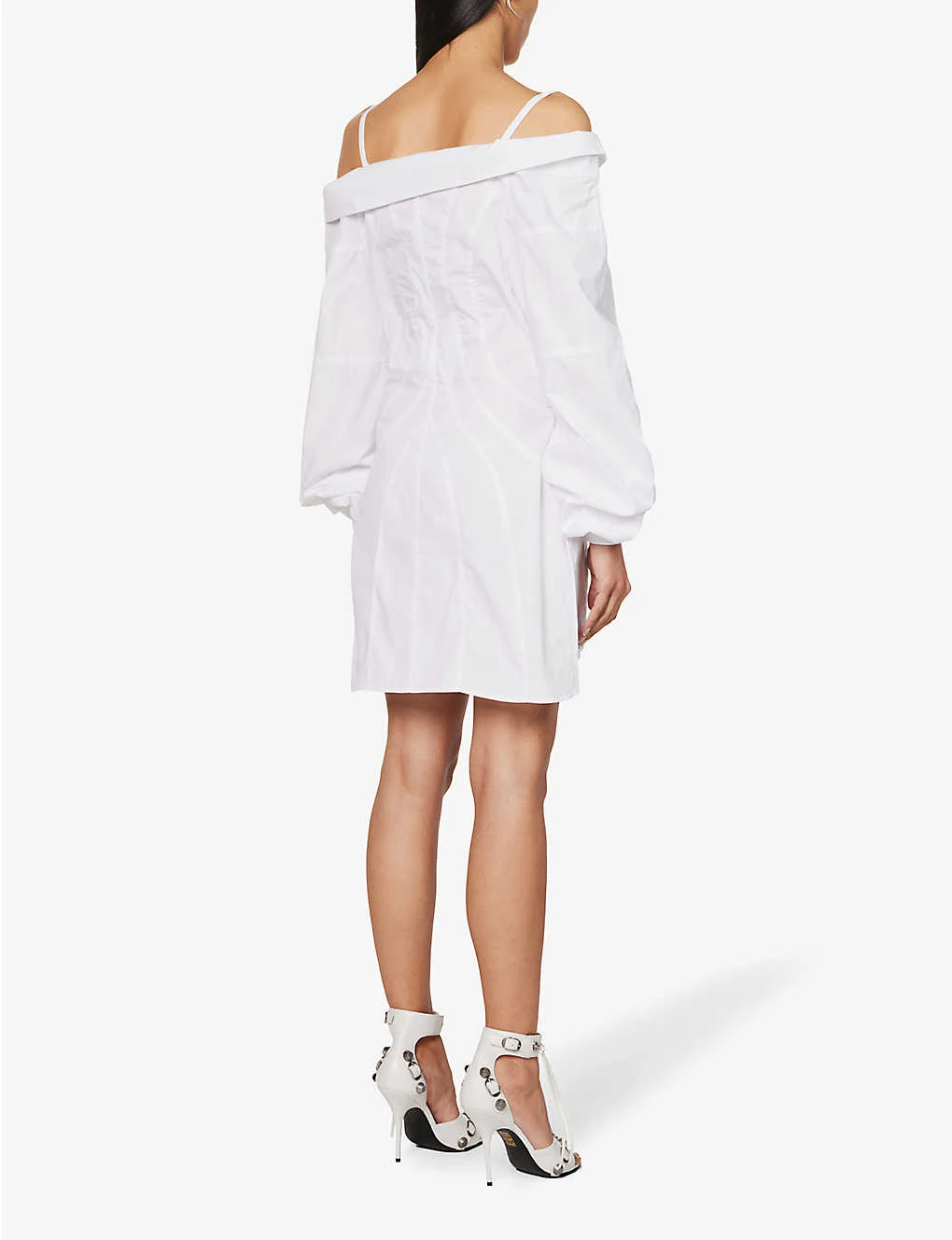 Exposed-shoulder Dipped-hem Cotton Mini Dress 6 Exposed-shoulder Dipped-hem Cotton Mini Dress - Image 4