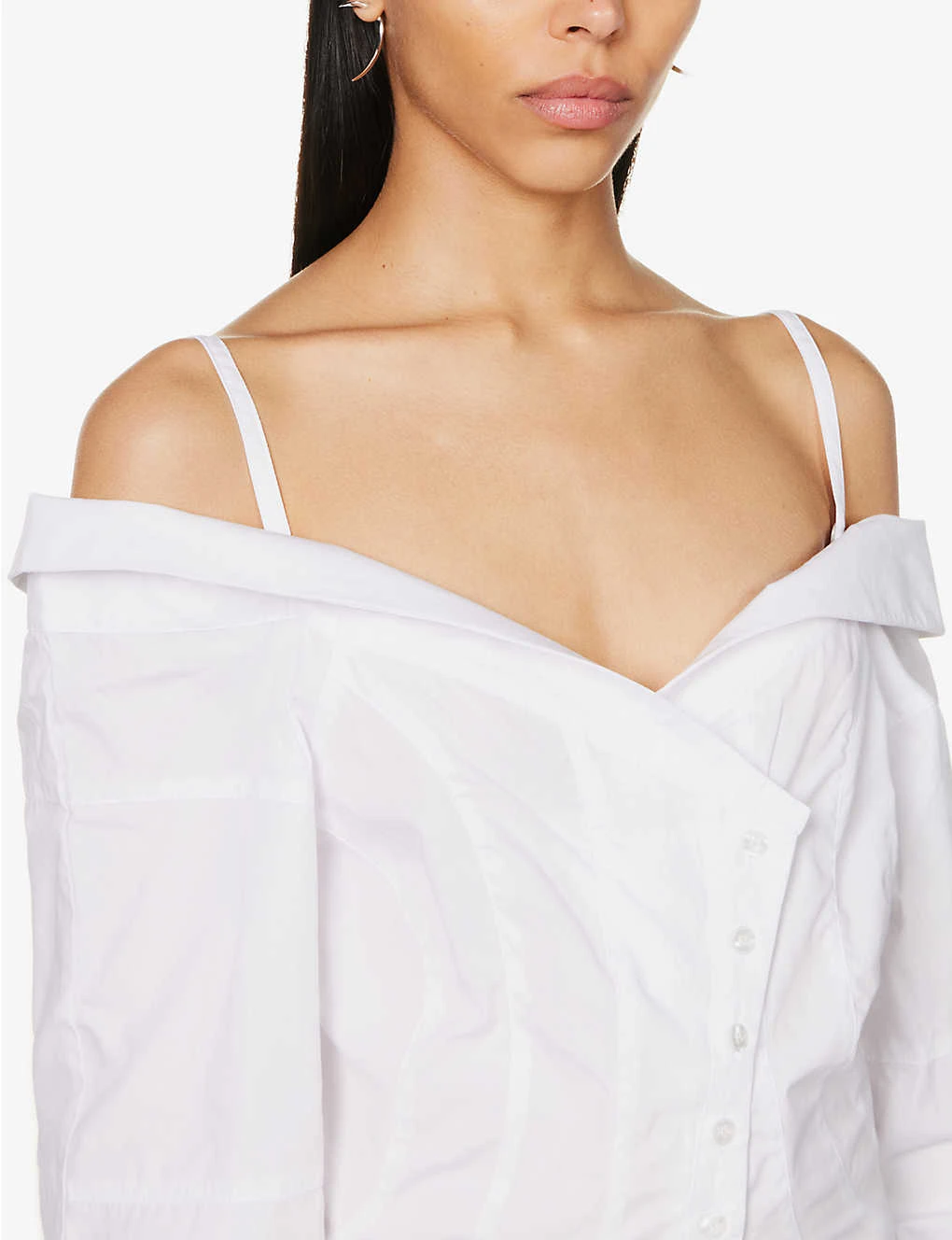 Exposed-shoulder Dipped-hem Cotton Mini Dress 7 Exposed-shoulder Dipped-hem Cotton Mini Dress - Image 5