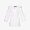 Exposed-shoulder Dipped-hem Cotton Mini Dress 1 Exposed-shoulder Dipped-hem Cotton Mini Dress -Reisi Clothing Shop R04123519 WHITE M