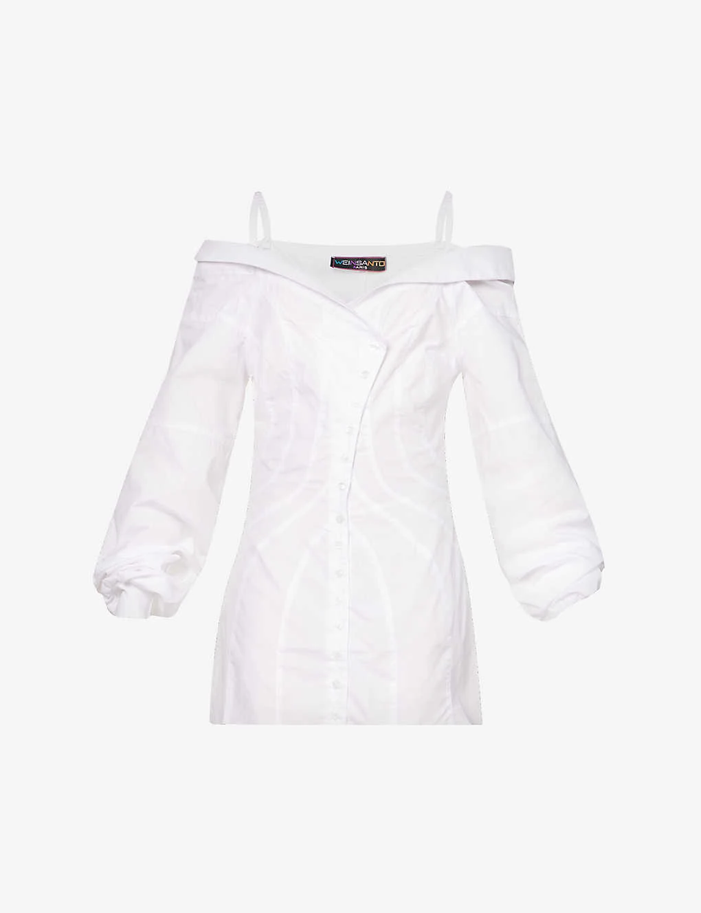 Exposed-shoulder Dipped-hem Cotton Mini Dress 3 Exposed-shoulder Dipped-hem Cotton Mini Dress