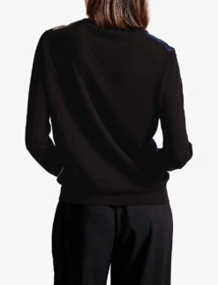 Ted Baker Marola Floral-print Panelled Satin And Knitted Jumper -Reisi Clothing Shop R04125136 DKNAVY ALT03