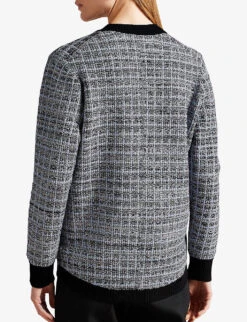 Ted Baker Carmein Checked V-neck Knitted Cardigan -Reisi Clothing Shop R04125145 IVORY ALT03