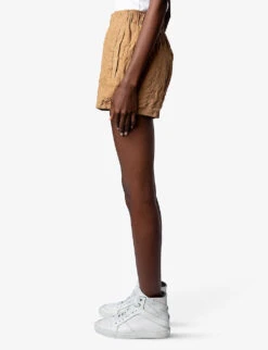 Zadig & Voltaire Paxi Crinkled Suede-leather Shorts -Reisi Clothing Shop R04125249 COGNAC ALT02