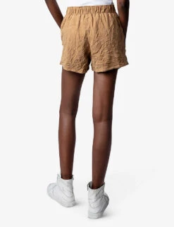 Zadig & Voltaire Paxi Crinkled Suede-leather Shorts -Reisi Clothing Shop R04125249 COGNAC ALT03