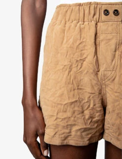 Zadig & Voltaire Paxi Crinkled Suede-leather Shorts -Reisi Clothing Shop R04125249 COGNAC ALT04
