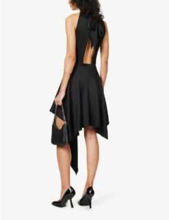 STELLA MCCARTNEY Asymmetric Cut-out Stretch-woven Mini Dress -Reisi Clothing Shop R04125563 BLACK ALT01