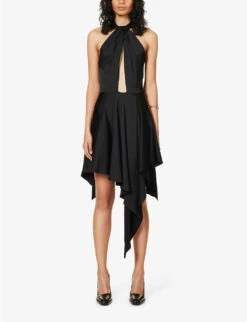 STELLA MCCARTNEY Asymmetric Cut-out Stretch-woven Mini Dress -Reisi Clothing Shop R04125563 BLACK ALT02