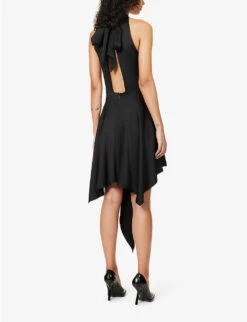STELLA MCCARTNEY Asymmetric Cut-out Stretch-woven Mini Dress -Reisi Clothing Shop R04125563 BLACK ALT03