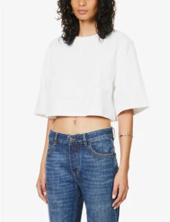 STELLA MCCARTNEY Brand-embossed Relaxed-fit Cotton-jersey T-shirt -Reisi Clothing Shop R04125586 PUREWHITE ALT02