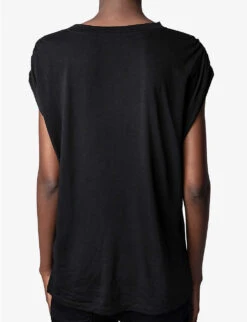 Zadig & Voltaire Adele Crystal-embellished-logo Cotton-blend T-shirt -Reisi Clothing Shop R04126796 NOIR ALT03