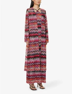 Missoni Chevron-pattern Semi-sheer Knitted Cardigan -Reisi Clothing Shop R04127049 PINKBLACK ALT02