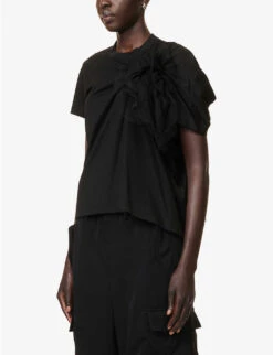 Tulle-appliqué Regular-fit Cotton-jersey T-shirt -Reisi Clothing Shop R04127329 BLACK ALT02