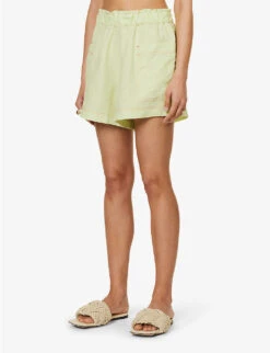 Emilia Frilled-trim Organic-linen Shorts -Reisi Clothing Shop R04128925 NEONLIME ALT02