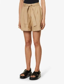 Clementina High-rise Organic-linen Shorts -Reisi Clothing Shop R04128927 TAN ALT02