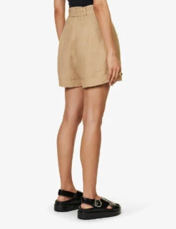 Clementina High-rise Organic-linen Shorts -Reisi Clothing Shop R04128927 TAN ALT03