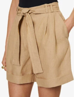 Clementina High-rise Organic-linen Shorts -Reisi Clothing Shop R04128927 TAN ALT04