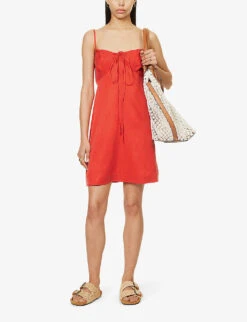 Dora Sweetheart-neckline Woven Mini Dress -Reisi Clothing Shop R04128935 SQUASHRED ALT01