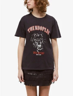 THE KOOPLES Tiger Screen-print Cotton-jersey T-shirt -Reisi Clothing Shop R04129060 BLA55 ALT02