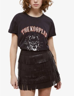 THE KOOPLES Tiger Screen-print Cotton-jersey T-shirt -Reisi Clothing Shop R04129060 BLA55 ALT04
